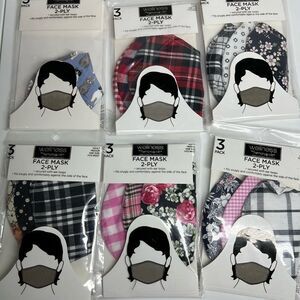 Bundle of 18 Face masks 2-ply 6 packs/ 1 pack toddler sz 1 pack adult L 4 packsM